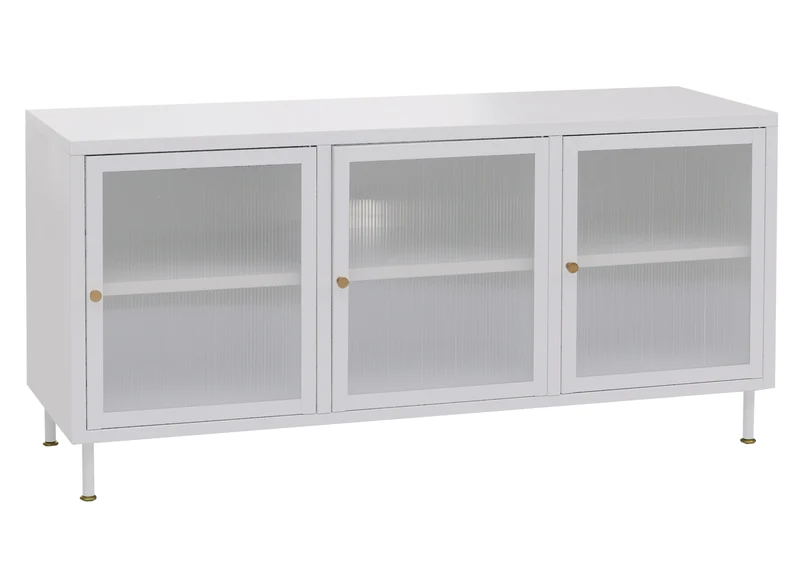 Meuble TV design industriel avec 6 compartiments 58 x 120 x 40 cm finition mate en métal blanc 04_0008867