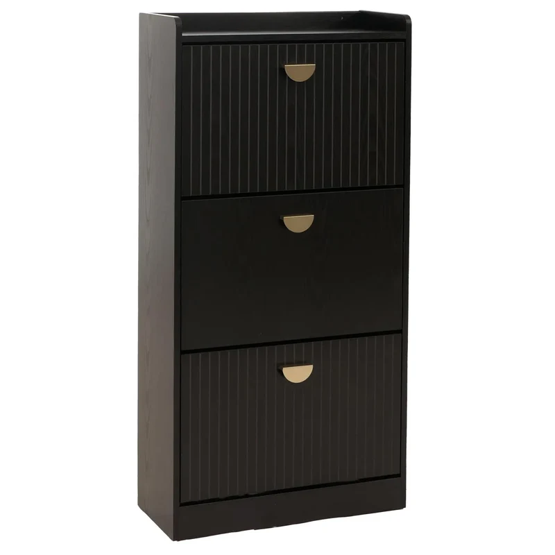 Meuble à chaussures moderne 117 x 60 x 24 cm avec 3 compartiments pratique en MDF noir 04_0009191