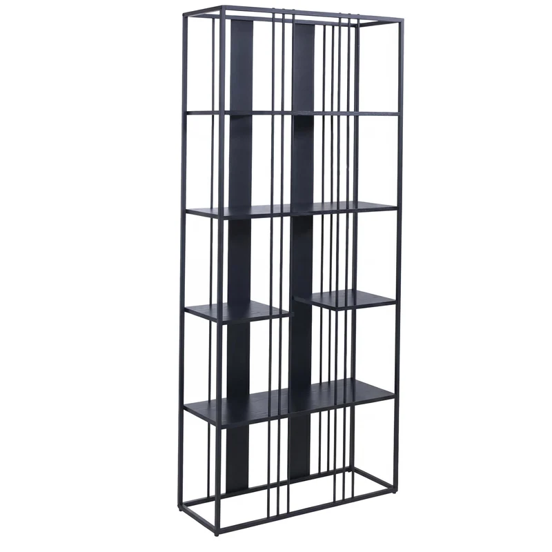 Étagère bibliothèque haute 180x80x31 cm structure en métal et panneaux MDF avec revêtement mélaminé noir style industriel 04_0008774