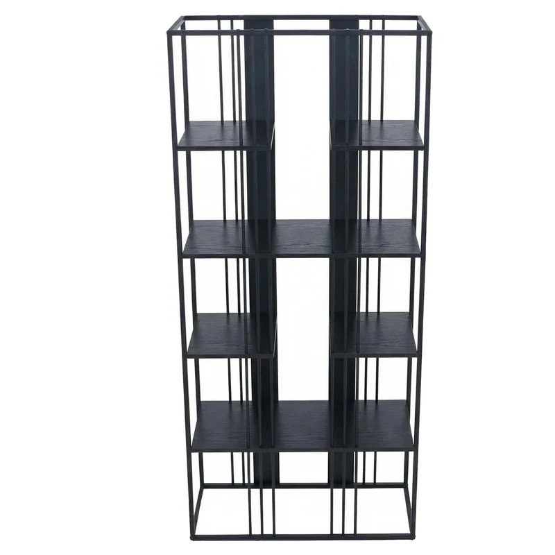 Étagère bibliothèque haute 180x80x31 cm structure en métal et panneaux MDF avec revêtement mélaminé noir style industriel 04_0008774