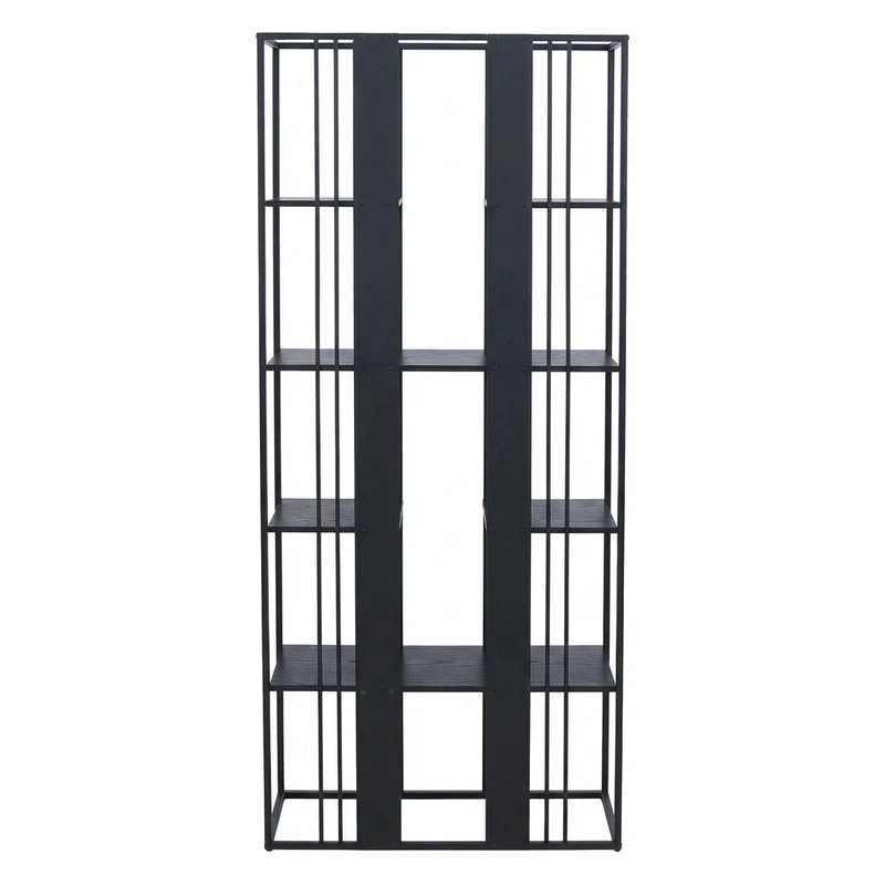 Étagère bibliothèque haute 180x80x31 cm structure en métal et panneaux MDF avec revêtement mélaminé noir style industriel 04_0008774