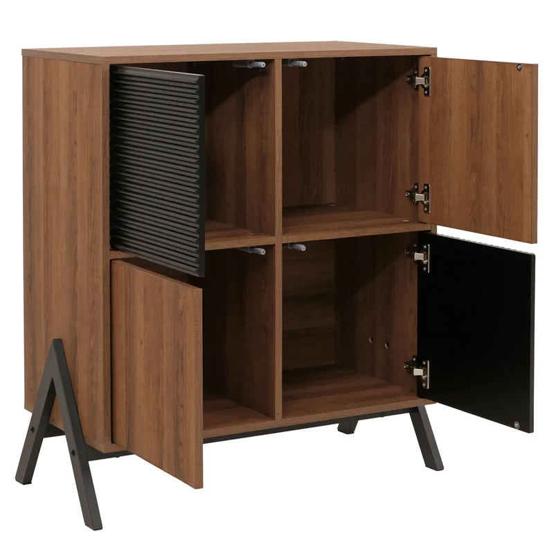 Commode design moderne avec 4 portes et compartiments 94 x 79 x 40 cm finition mélamine clair MDF et métal 04_0009207