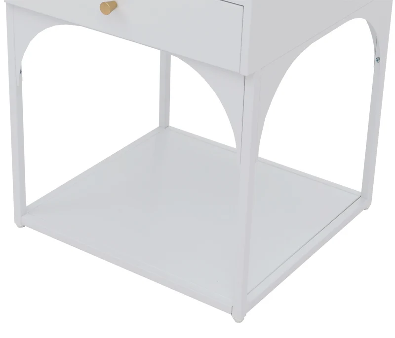 Table de chevet avec tiroir et compartiment ouvert 50x43x41 cm en acier thermolaqué blanc 04_0008872