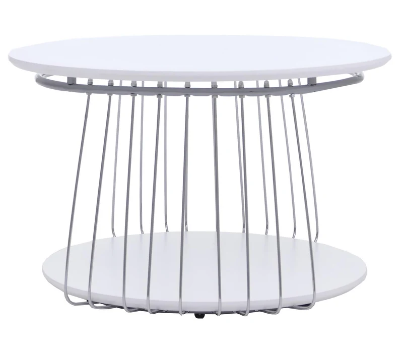 Table basse ronde Ø 70 cm avec double plateau structure métal chromé et MDF blanc 04_0008791