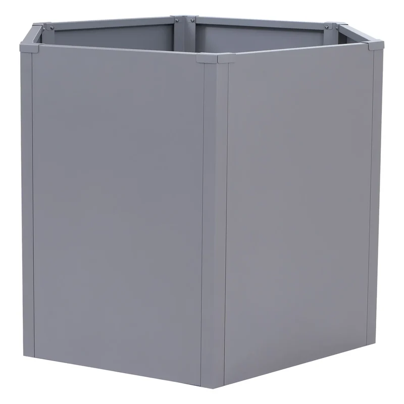 Lot de 3 bacs potagers surélevés 2 hexagonaux + 1 rectangulaire 1260 litres 77 x 286 x 88 cm acier galvanisé thermolaqué gris 04_0008897
