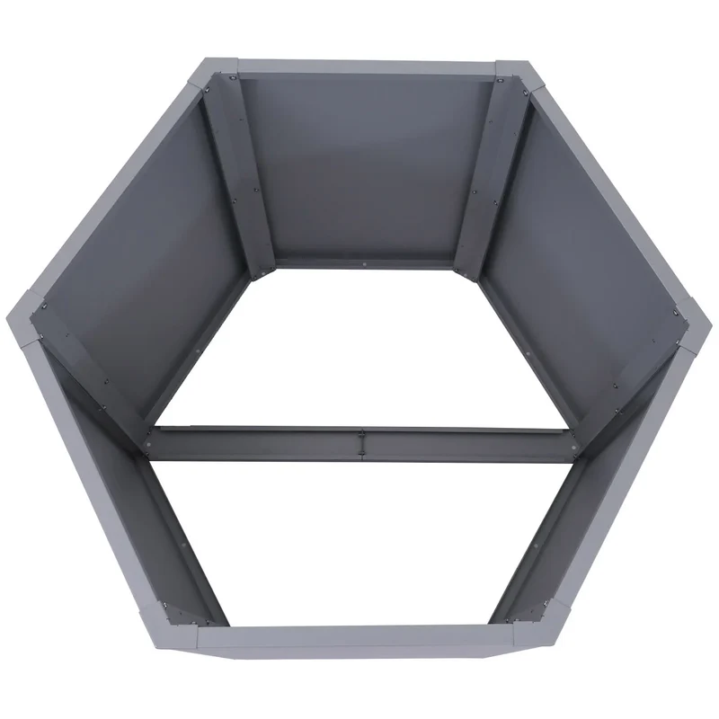 Lot de 3 bacs potagers surélevés 2 hexagonaux + 1 rectangulaire 1260 litres 77 x 286 x 88 cm acier galvanisé thermolaqué gris 04_0008897