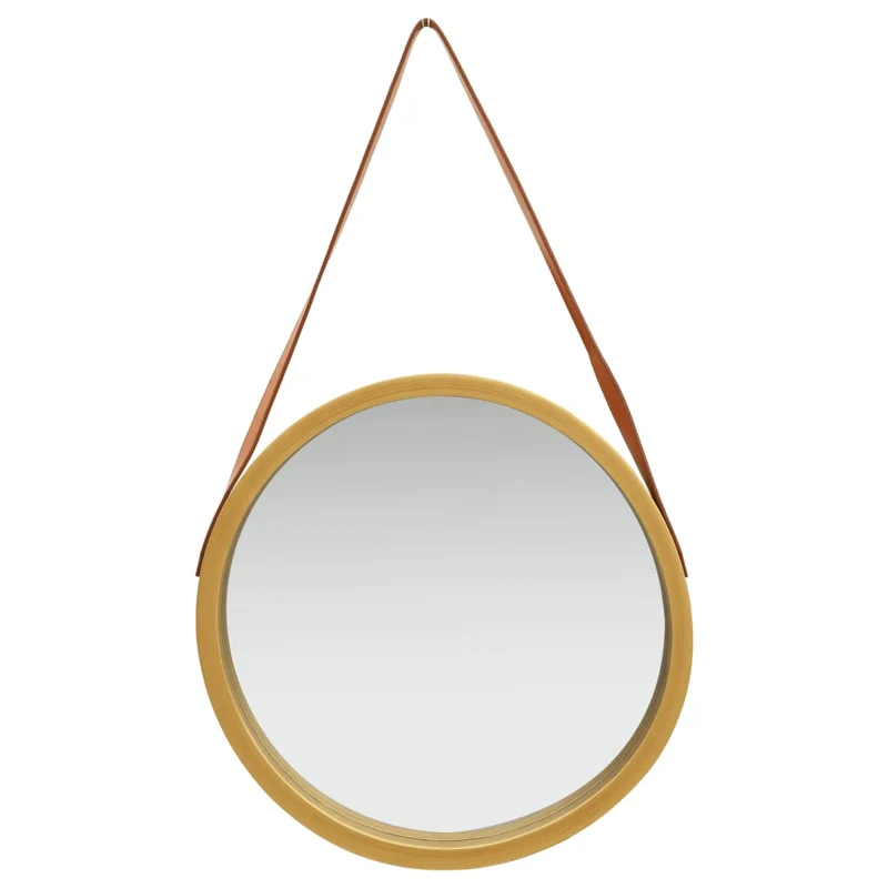 Miroir mural avec sangle marron 50 cm bois doré DEC022907