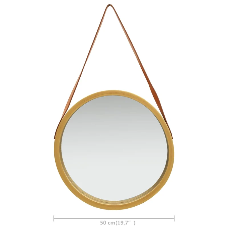 Miroir mural avec sangle marron 50 cm bois doré DEC022907
