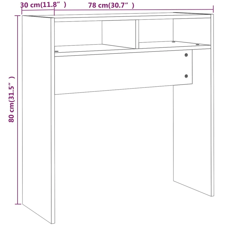 Table d'appoint console pratique avec compartiments de rangement 78 x 30 x 80 cm bois d'ingénierie DEC031817