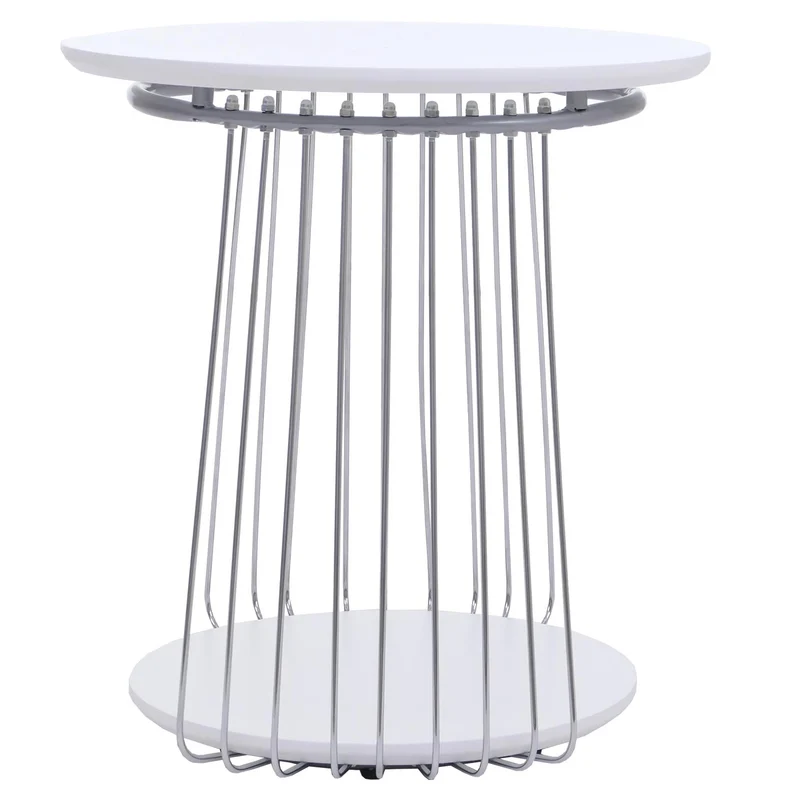 Table basse ronde Ø 50 cm table d’appoint design avec double plateau métal et MDF blanc 04_0008794