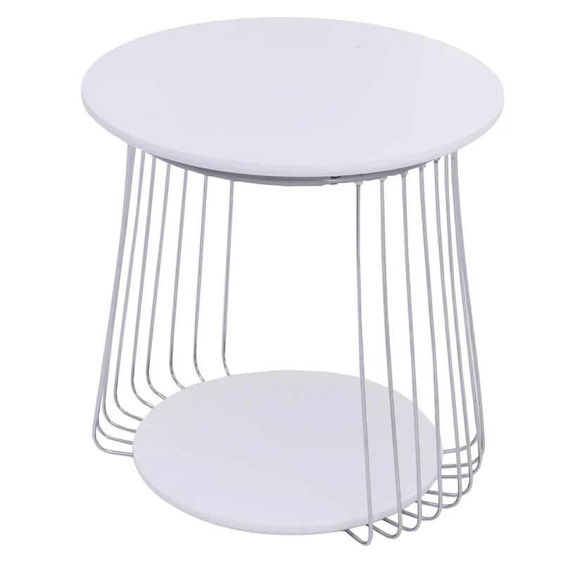 Table basse ronde Ø 50 cm table d’appoint design avec double plateau métal et MDF blanc 04_0008794