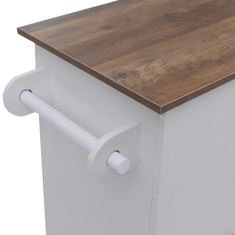 Îlot de cuisine avec 2 tabourets meuble de rangement avec 4 tiroirs et 2 portes 90x131x47 cm blanc et bois foncé 04_0008789