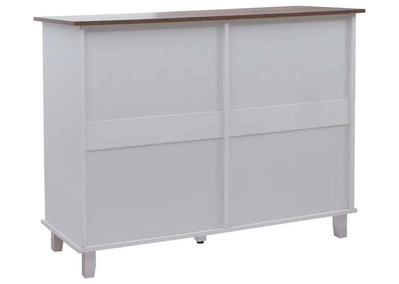 Îlot de cuisine avec 2 tabourets meuble de rangement avec 4 tiroirs et 2 portes 90x131x47 cm blanc et bois foncé 04_0008789