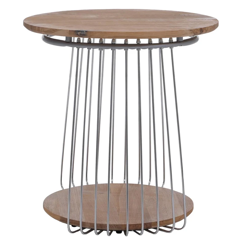 Table basse ronde Ø 50 cm table d’appoint design avec double plateau métal et MDF marron 04_0008792