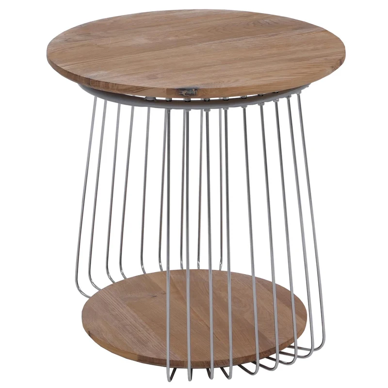 Table basse ronde Ø 50 cm table d’appoint design avec double plateau métal et MDF marron 04_0008792