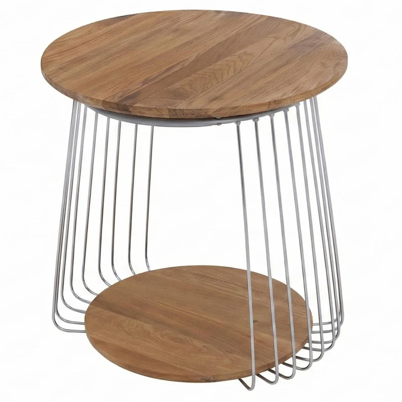 Table basse ronde Ø 50 cm table d’appoint design avec double plateau métal et MDF marron 04_0008792