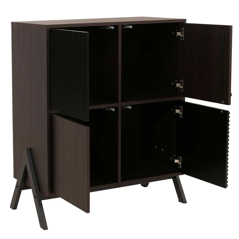 Commode design moderne avec 4 portes et compartiments 94 x 79 x 40 cm finition noyer MDF et métal 04_0009206