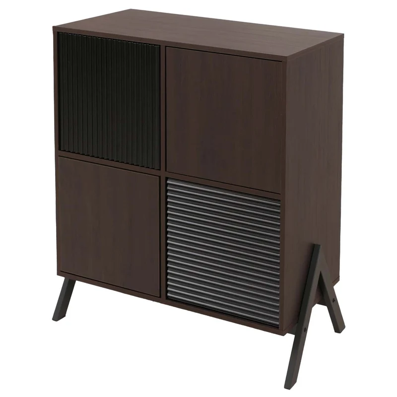 Commode design moderne avec 4 portes et compartiments 94 x 79 x 40 cm finition noyer MDF et métal 04_0009206