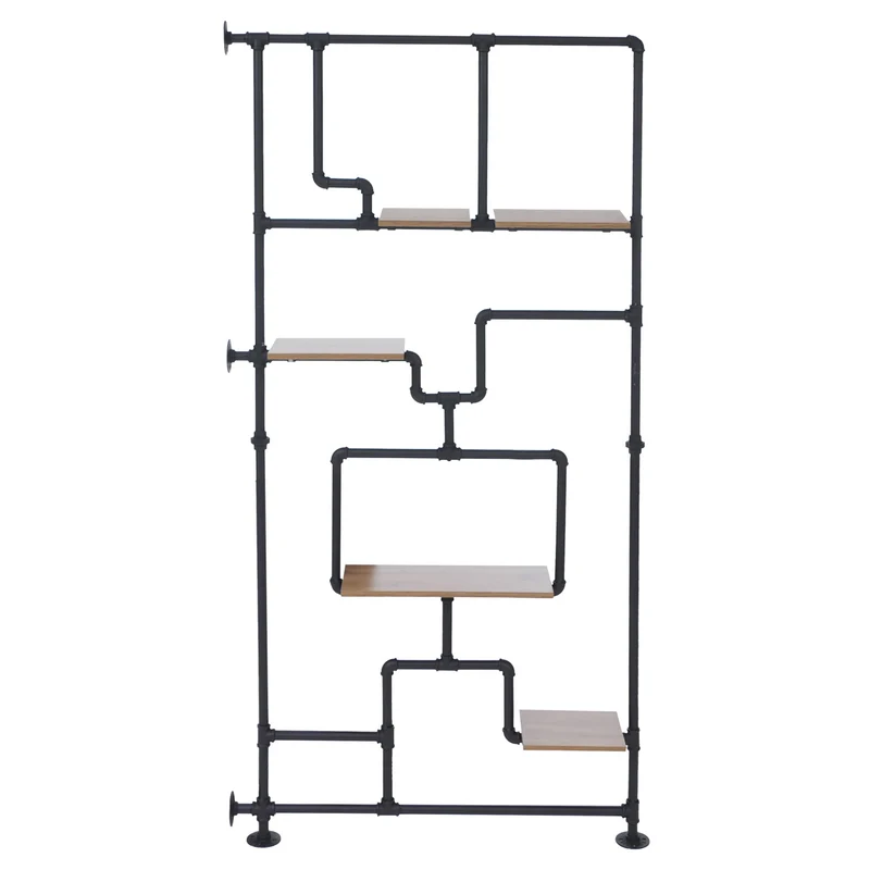 Étagère séparateur de pièce style industriel 203 cm avec 5 niveaux en métal et bois mélaminé marron 04_0008765