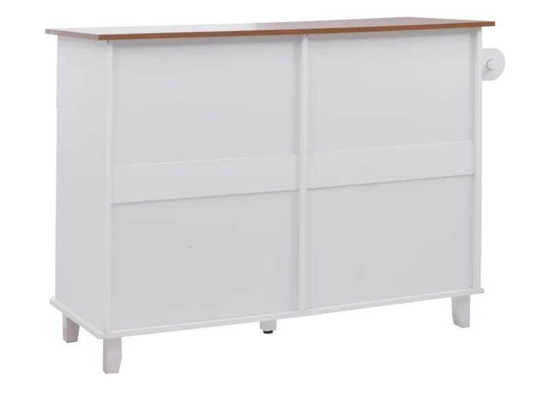 Îlot de cuisine avec 2 tabourets meuble de rangement avec 4 tiroirs et 2 portes 90x131x47 cm blanc et bois clair 04_0008793