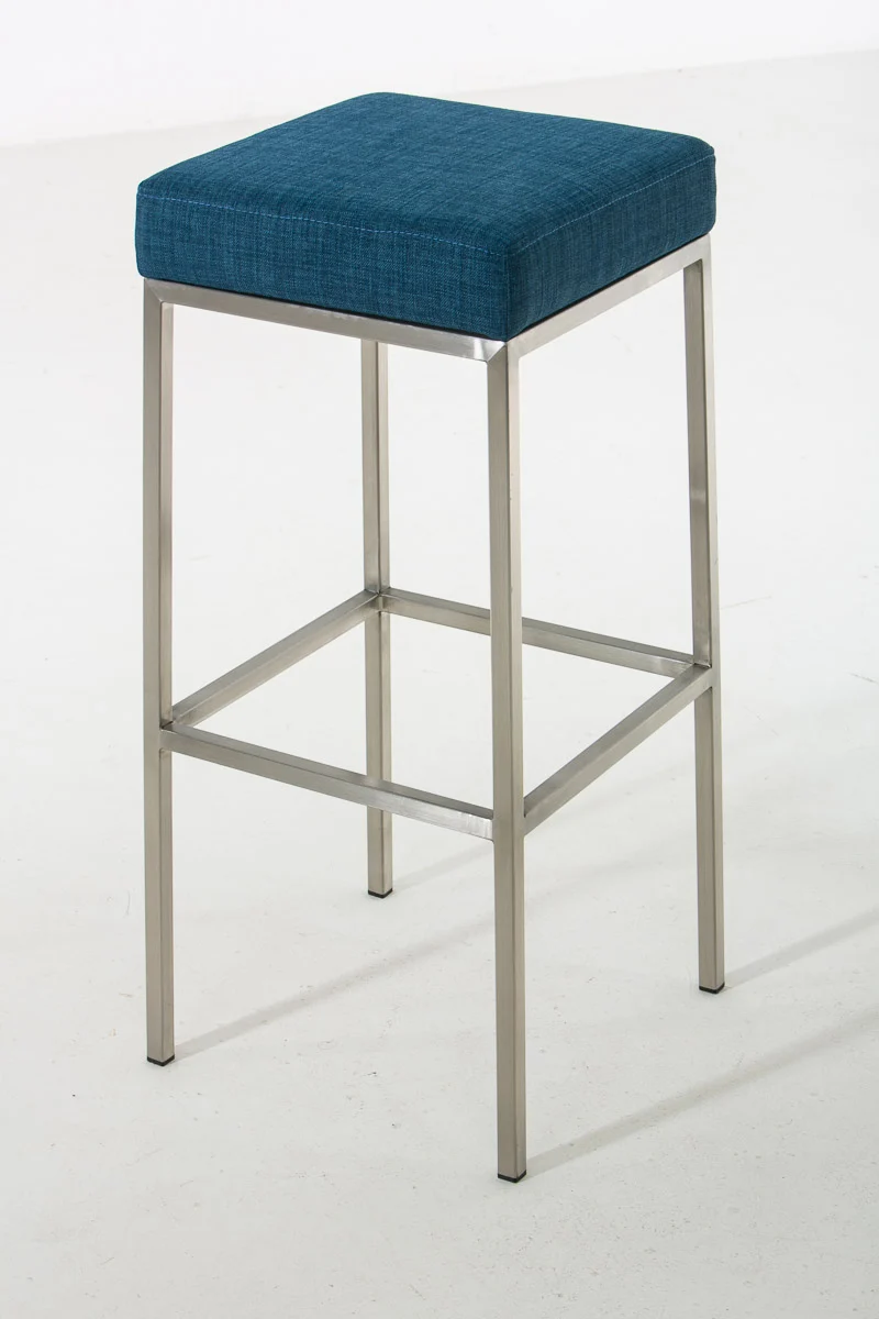 Tabouret de bar rembourré revêtement tissu bleu avec repose-pieds acier inoxydable hauteur de l'assise 85 cm 10_0001224