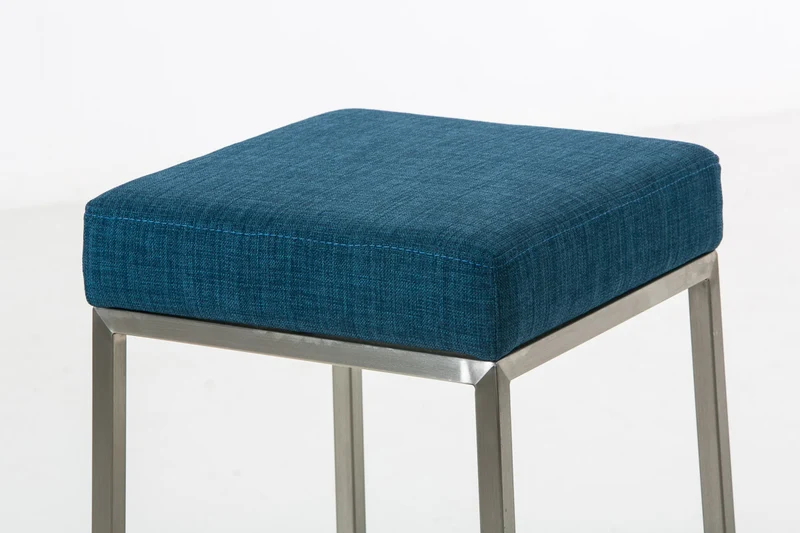 Tabouret de bar rembourré revêtement tissu bleu avec repose-pieds acier inoxydable hauteur de l'assise 85 cm 10_0001224