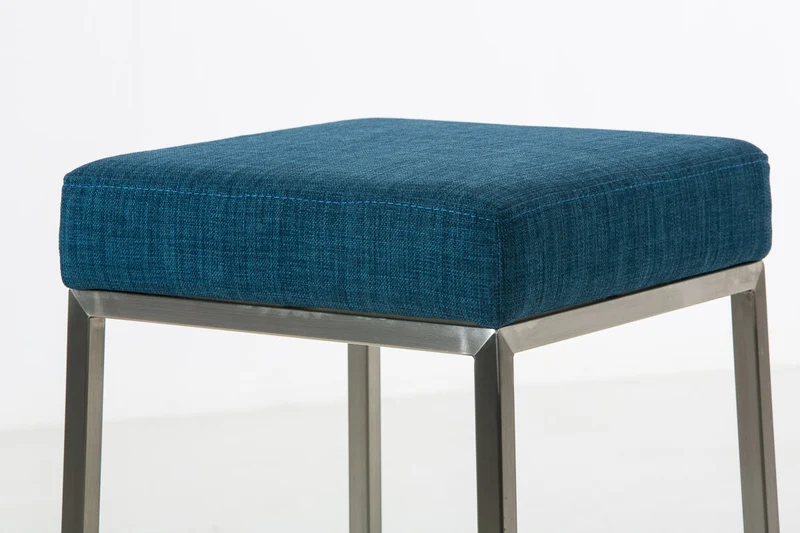 Tabouret de bar rembourré revêtement tissu bleu avec repose-pieds acier inoxydable hauteur de l'assise 85 cm 10_0001224