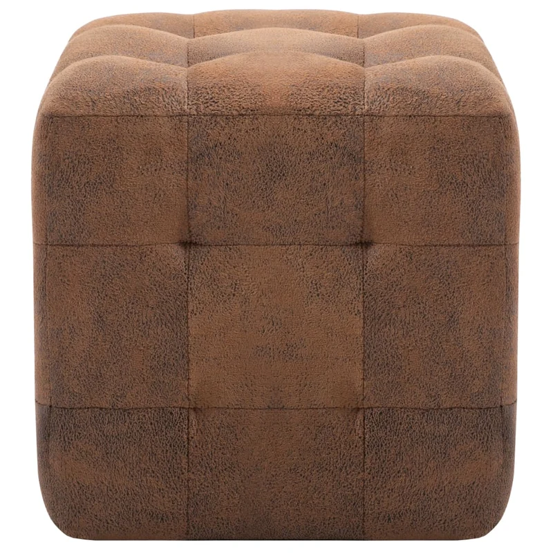 Lot de 2 poufs repose-pied tabouret capitonné 30 x 30 x 30 cm PVC aspect daim marron DEC029937