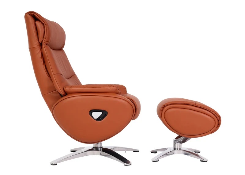 Fauteuil de relaxation avec repose-pieds fonction inclinable rotatif en cuir véritable marron 04_0006823