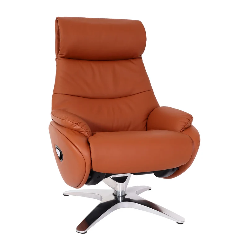 Fauteuil de relaxation avec repose-pieds fonction inclinable rotatif en cuir véritable marron 04_0006823