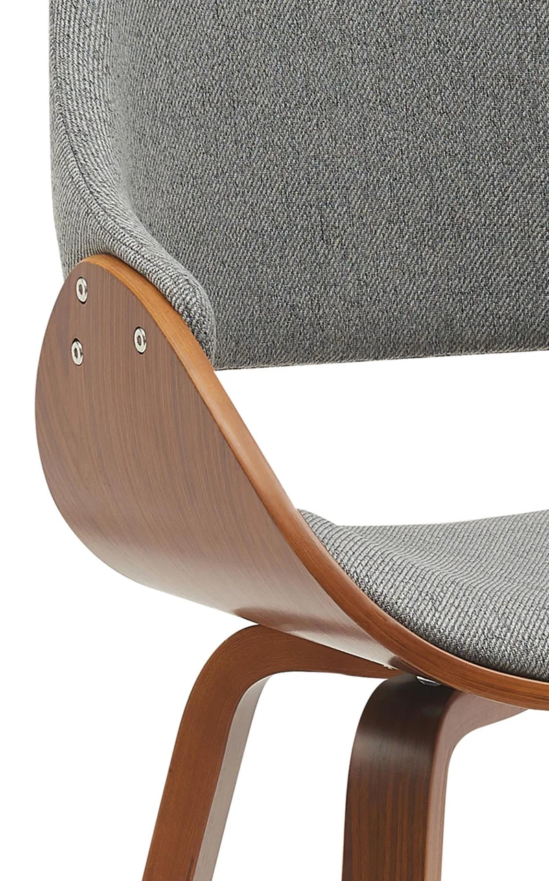 Chaise de salle à manger x1 design scandinave en bois courbé couleur noyer et tissu gris 10_0007707