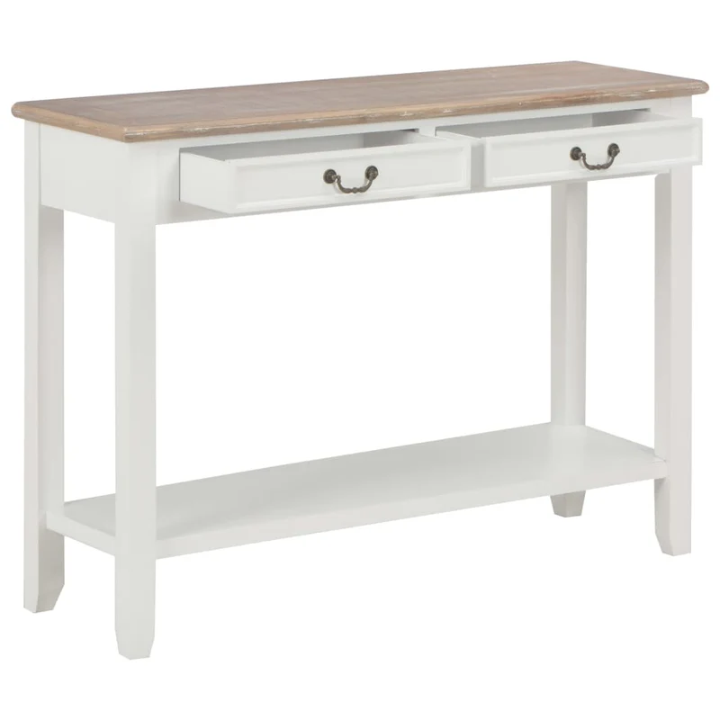 Table console bureau avec deux tiroirs de rangement 110 x 35 x 80 cm en bois blanc DEC031689