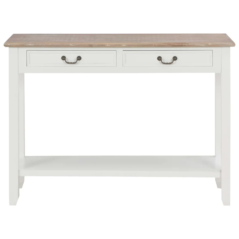 Table console bureau avec deux tiroirs de rangement 110 x 35 x 80 cm en bois blanc DEC031689
