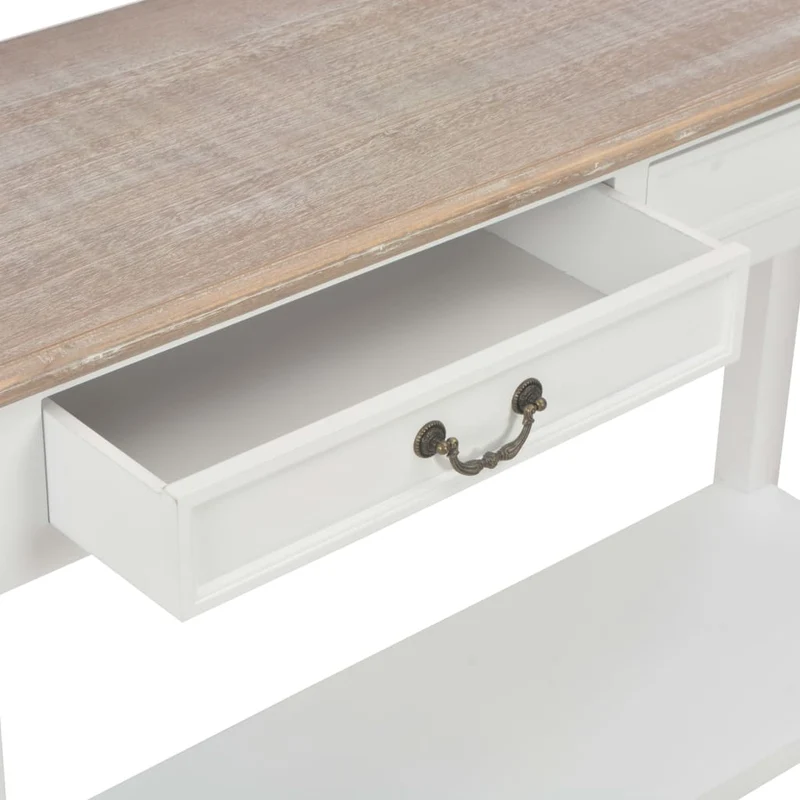 Table console bureau avec deux tiroirs de rangement 110 x 35 x 80 cm en bois blanc DEC031689