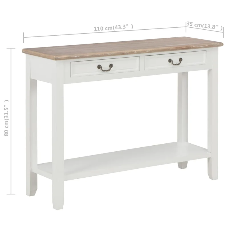 Table console bureau avec deux tiroirs de rangement 110 x 35 x 80 cm en bois blanc DEC031689