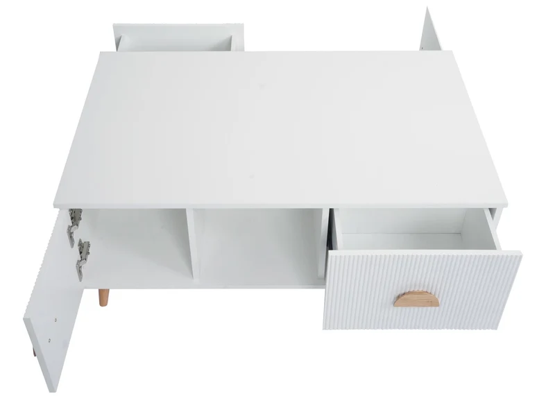 Table basse table de salon avec tiroirs portes et compartiment ouvert 43x100x60 cm blanc 04_0009657