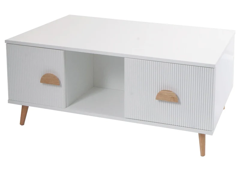 Table basse table de salon avec tiroirs portes et compartiment ouvert 43x100x60 cm blanc 04_0009657