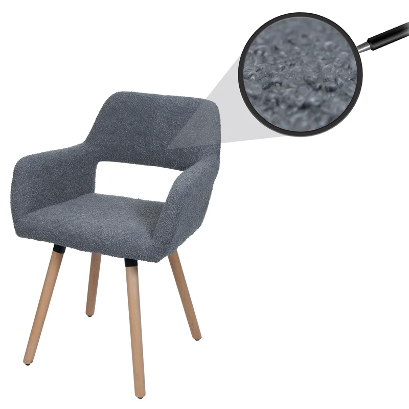 Chaise de salle à manger avec accoudoirs en tissu bouclé gris foncé pieds en bois 04_0009858