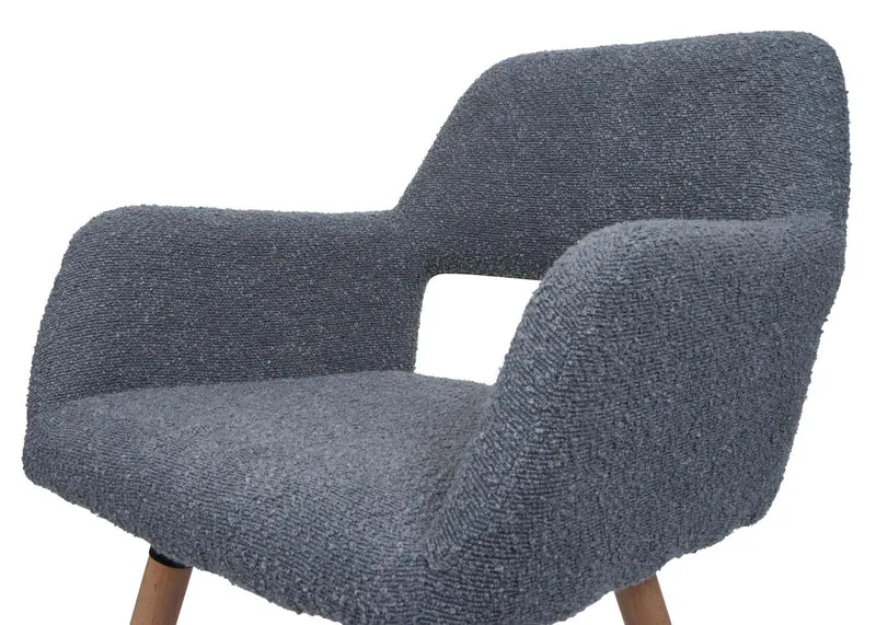 Chaise de salle à manger avec accoudoirs en tissu bouclé gris foncé pieds en bois 04_0009858