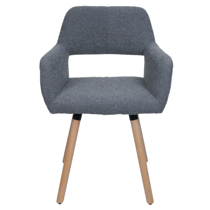 Chaise de salle à manger avec accoudoirs en tissu bouclé gris foncé pieds en bois 04_0009858
