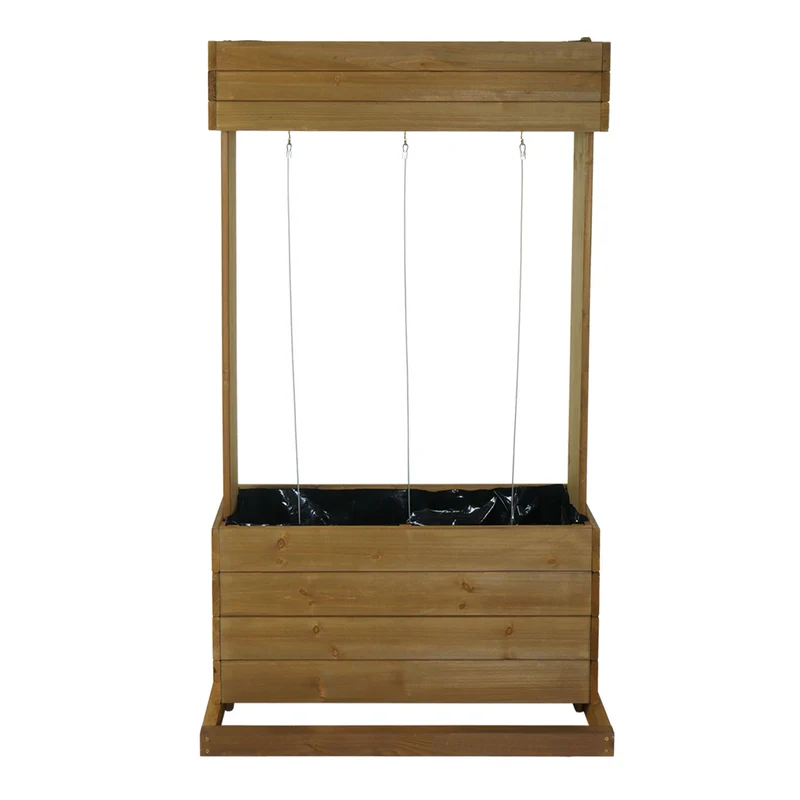 Jardinière sur pied avec treillis 145 cm carré potager 2 bacs 100L bâche incluse support plantes grimpantes bois sapin 04_0010261