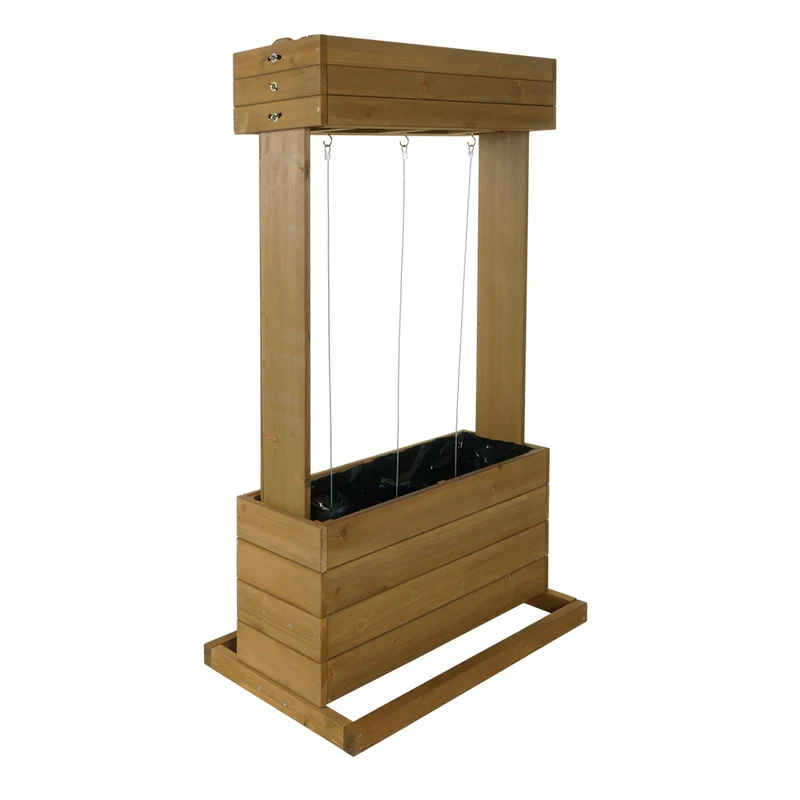 Jardinière sur pied avec treillis 145 cm carré potager 2 bacs 100L bâche incluse support plantes grimpantes bois sapin 04_0010261