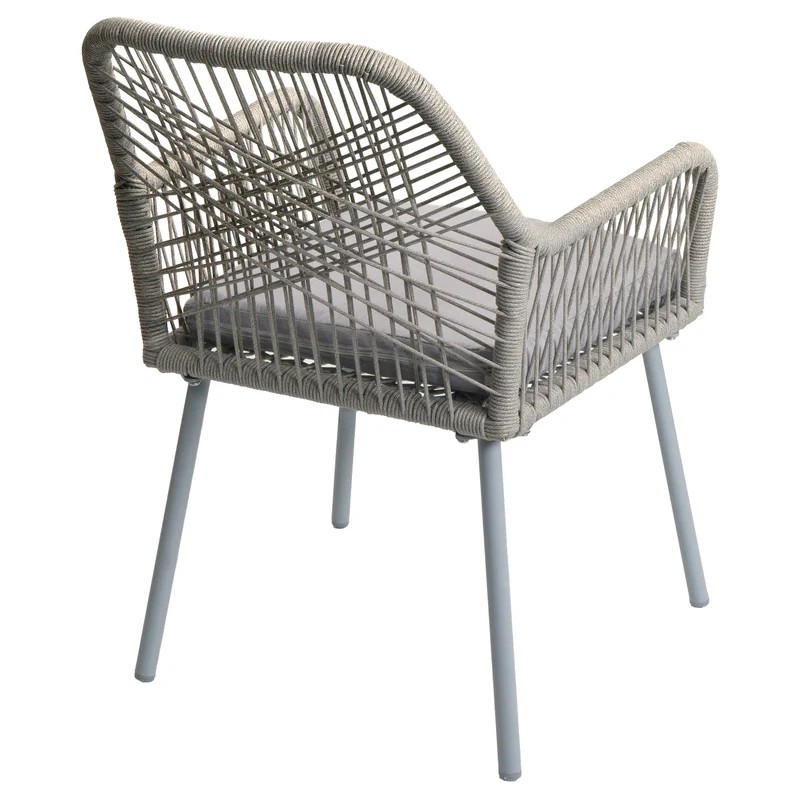 Lot de 2 chaises de jardin motif graphique aéré en aluminium gris corde tressée et coussins crème inclus 04_0009692