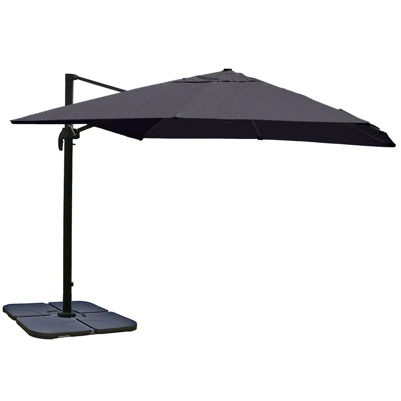 Parasol déporté professionnel 3,5 x 3,5 m en aluminium et polyester 220 g/m² avec pied et croisillon anthracite 04_0011035