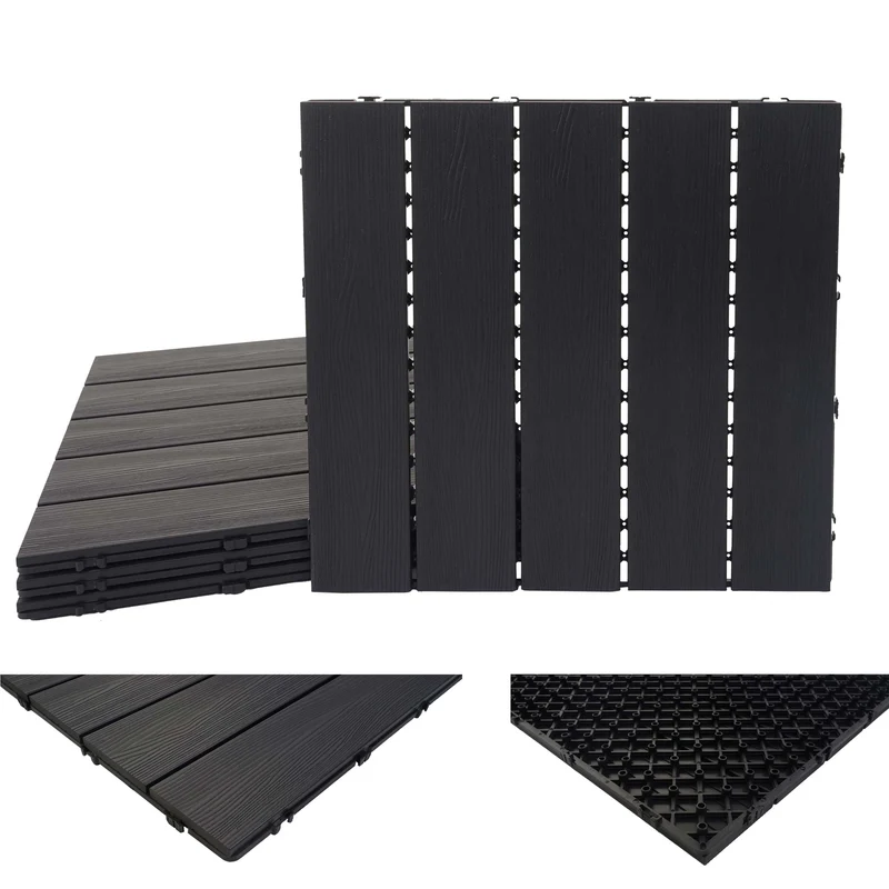 Dalles de sol wpc clipsables effet bois 3d anthracite 50x50 cm lot de 4 = 1 m² pour balcon et terrasse 04_0010816