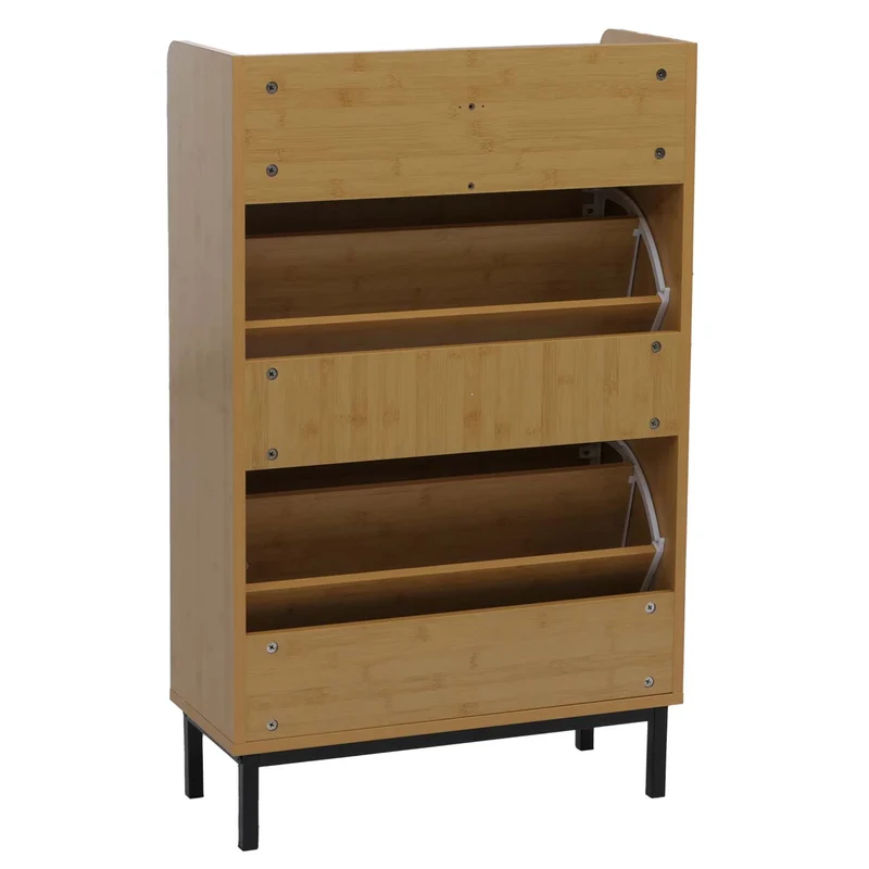 Meuble à chaussures 2 compartiments basculants + tiroir étagère intégrée 95x60x24 cm MDF finition effet bambou 04_0008855