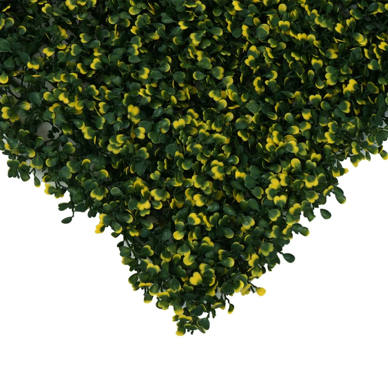 Lot de 4 dalles murales brise-vue effet buis vert/jaune – 1 m² – Panneaux clipsables pour balcon et terrasse 04_0010225