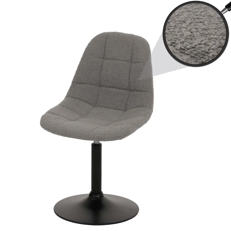 Chaise de salle à manger pivotante 360° design contemporain en tissu bouclé gris pied acier noir mat 04_0009879