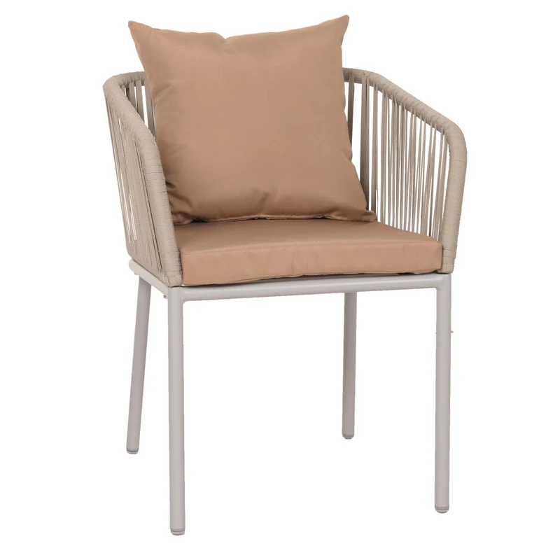 Salon de jardin avec table 180x80 cm + 6 chaises en aluminium et corde tressée gris coussins taupe 04_0010087