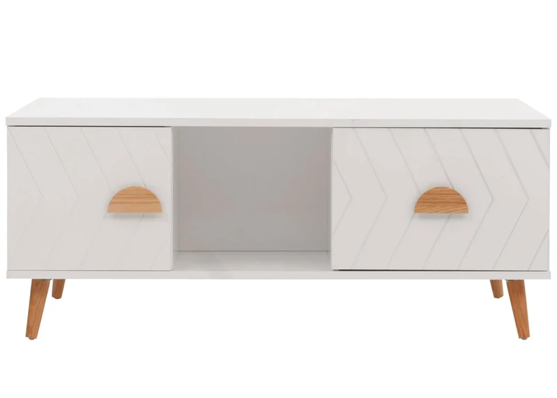Table basse rectangulaire avec deux tiroirs et espace de rangement 42 x 103 x 60 cm en MDF blanc 04_0009788